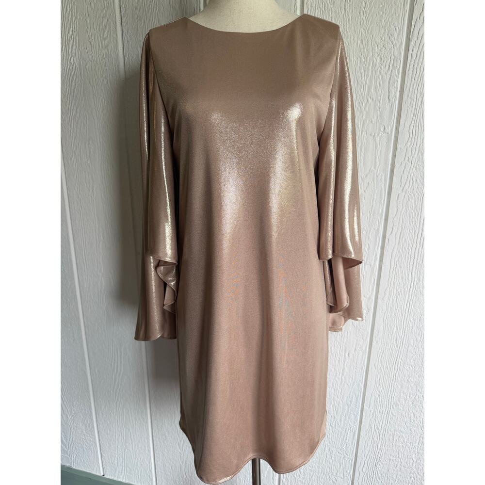 NWT Halston Metallic Champagne Bat Wing Dress, Size 2 $345